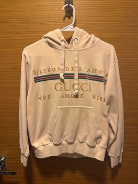 Gucci Cream Hoodie with Green & Red Stripe Men’s Sweatshirt